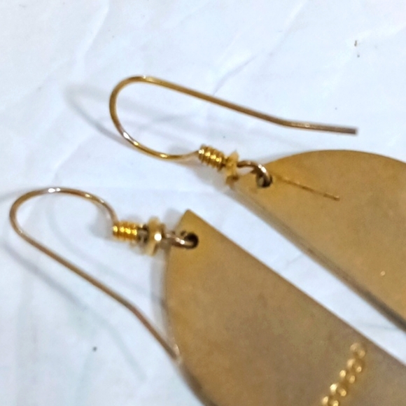 Vintage Roccoco Cloisonne Enameled Half-Moon Gold Tone Dangle Earrings - Picture 3 of 4